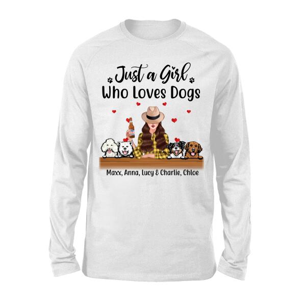 Personalized Shirt, Just A Girl Who Loves Dogs, Funny Dog Peeking, Custom Gift For Dog Lovers
