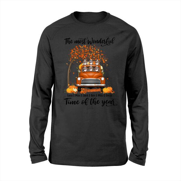 Personalized Shirt, It's The Most Wonderful Time Of The Year, Orange Truck, Pumpkins And Pets, Halloween Gift For Dog Lovers