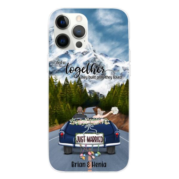 Personalized Phone Case, Just Married Couple Driving, Gift For Couples