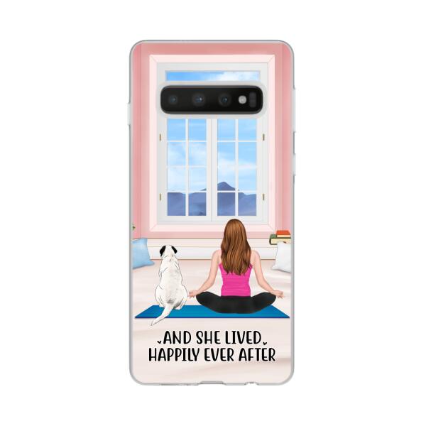 Personalized Phone Case, Yoga Girl With Pets In House - Gift For Yoga, Dog And Cat Lovers