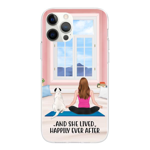 Personalized Phone Case, Yoga Girl With Pets In House - Gift For Yoga, Dog And Cat Lovers