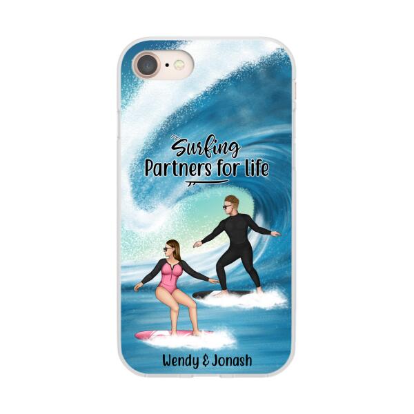 Personalized Phone Case, Surfing Couple Sideview, Gift For Surfing Lovers