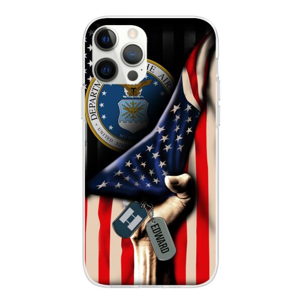 Personalized Phone Case, US Military Rank On Dog Tag, Gifts For Soldiers