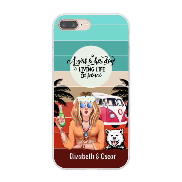 Personalized Phone Case, Hippie Girl and Dogs Custom Gift For Dog and Hippie Lovers