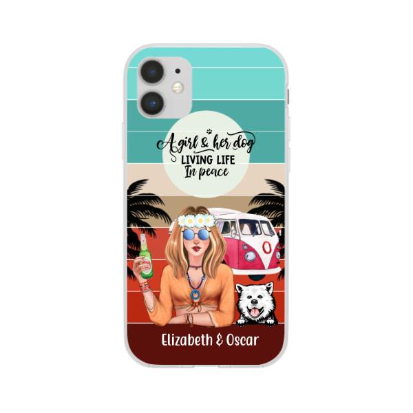 Personalized Phone Case, Hippie Girl and Dogs Custom Gift For Dog and Hippie Lovers
