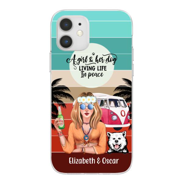 Personalized Phone Case, Hippie Girl and Dogs Custom Gift For Dog and Hippie Lovers