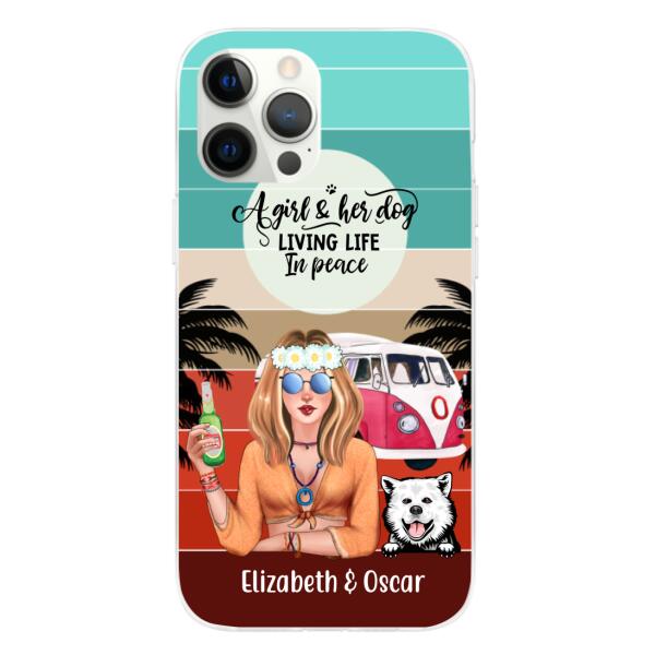 Personalized Phone Case, Hippie Girl and Dogs Custom Gift For Dog and Hippie Lovers