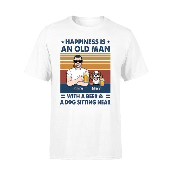 Happiness Is an Old Man with a Beer - Personalized Gifts Custom Dog Shirt for Dad, Dog Lovers