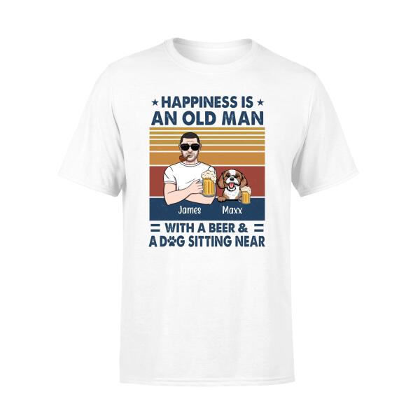 Happiness Is an Old Man with a Beer - Personalized Gifts Custom Dog Shirt for Dad, Dog Lovers