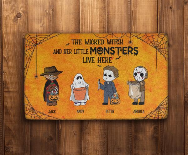 The Wicked Witch and Her Little Monsters - Halloween Personalized Gifts Custom Dog Doormat for Family, Dog Lovers