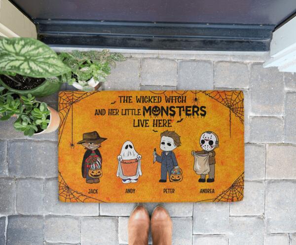 The Wicked Witch and Her Little Monsters - Halloween Personalized Gifts Custom Dog Doormat for Family, Dog Lovers
