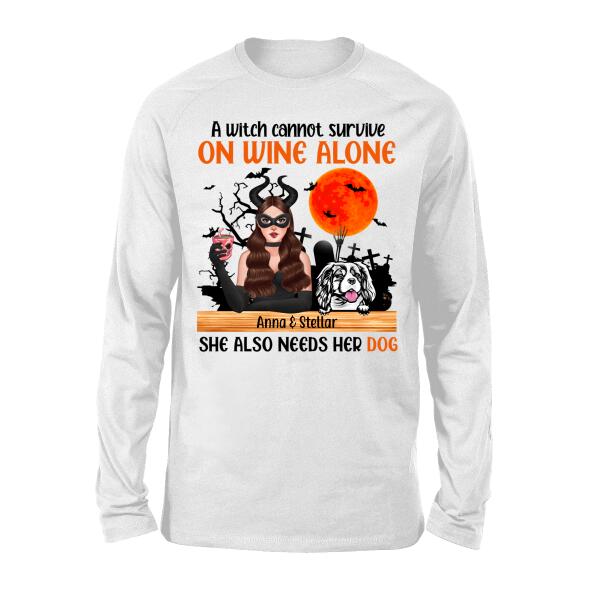 Personalized Shirt, Up To 4 Dogs, A Witch Cannot Survive On Wine Alone, Halloween Gifts, Gift For Dog Lovers
