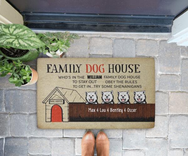 Family Dog House - Personalized Gifts Custom Dog Doormat for Family, Dog Lovers