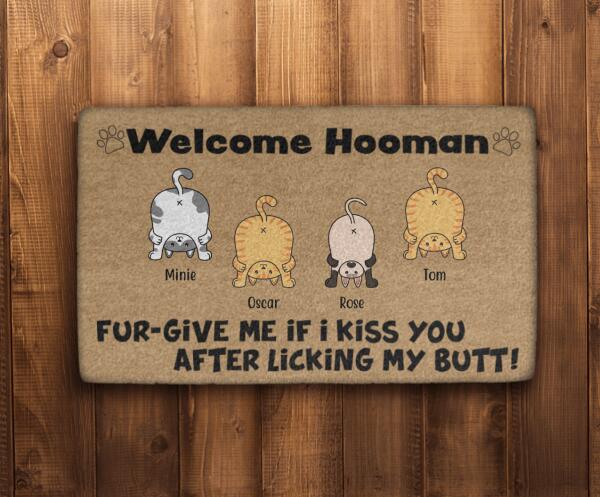 Fur-Give Me If I Kiss You After Licking My Butt - Personalized Gifts Custom Cat Doormat for Family, Cat Lovers