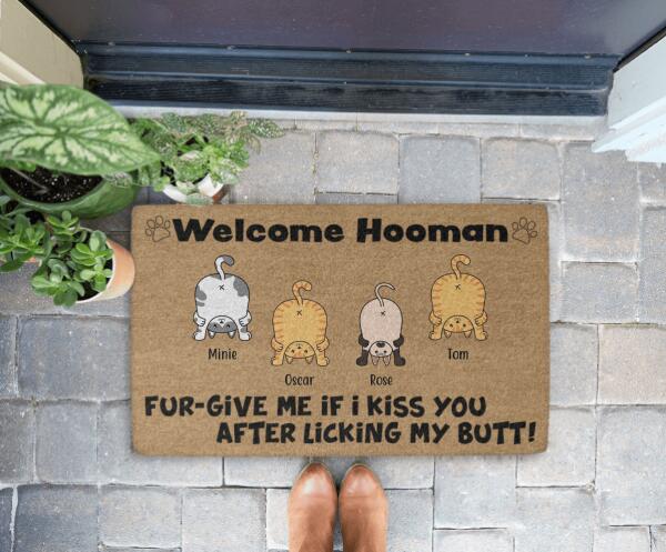 Fur-Give Me If I Kiss You After Licking My Butt - Personalized Gifts Custom Cat Doormat for Family, Cat Lovers