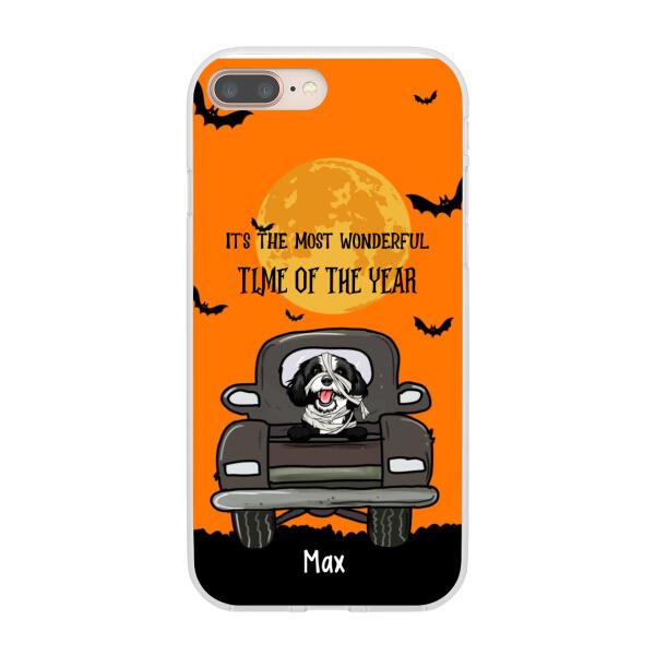 Personalized Phone Case, Pumpkin Truck, It's The Most Wonderful Time of The Year, Halloween Gift, Gift for Dog Lover