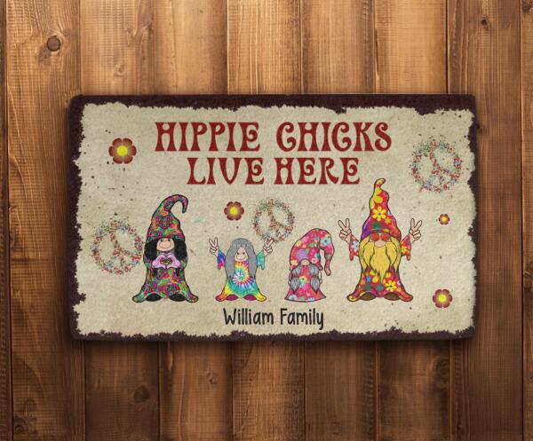 Hippie Chicks Live Here - Personalized Gifts Custom Hippie Doormat