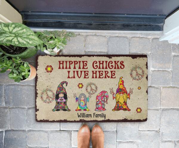 Hippie Chicks Live Here - Personalized Gifts Custom Hippie Doormat