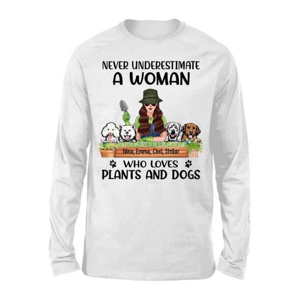 Personalized Shirt, Never Underestimate A Woman Who Loves Plants And Dogs, Gift For Gardeners And Dog Lovers