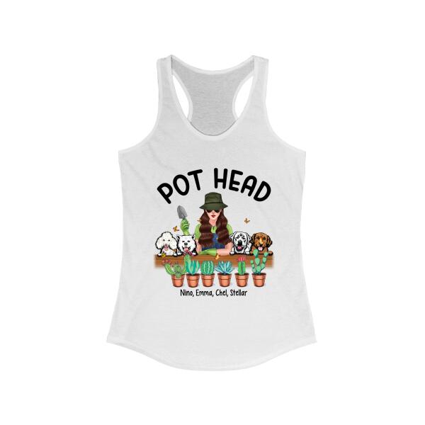 Personalized Shirt, Pot Head Gardening Woman with Dogs, Gift For Gardeners And Dog Lovers