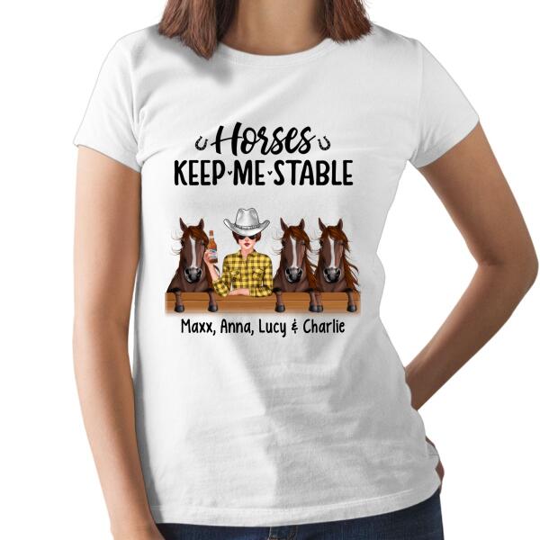 Personalized Shirt, Up To 3 Horses, A Girl With Peeking Horses, Gift For Horse Lovers