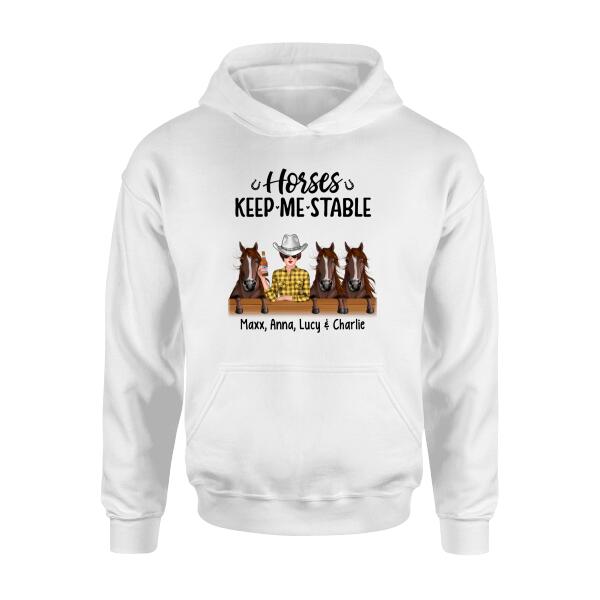 Personalized Shirt, Up To 3 Horses, A Girl With Peeking Horses, Gift For Horse Lovers