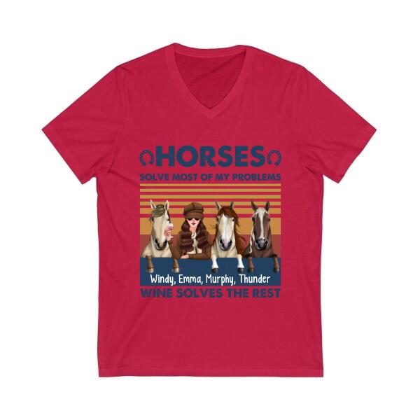 Personalized Shirt, Up To 3 Horses, Horses Solve Most Of My Problems Wine Solves The Rest, Gifts For Horse Lovers