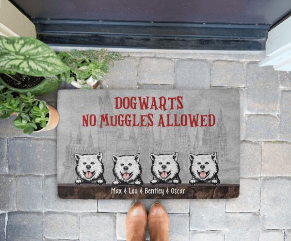 Dogwarts No Muggles Allowed - Personalized Gifts Custom Dog Doormat for Family, Dog Lovers