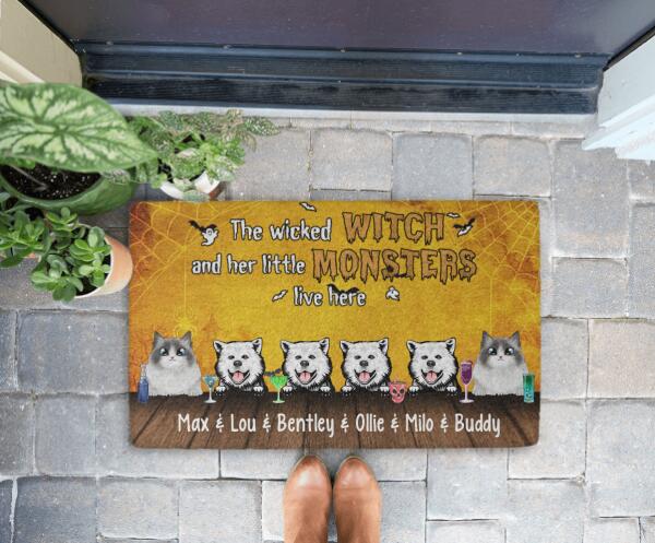 The Wicked Witch and Her Little Monsters - Halloween Personalized Gifts Custom Doormat for Dog and Cat Lovers