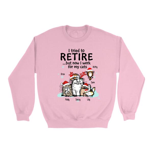 Personalized Shirt, I Tried To Retire But Now I Work For My Cats, Christmas Gift for Cat Lovers