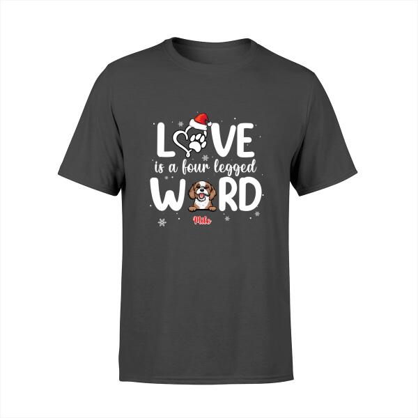 Personalized Shirt, Love Is A Four Legged Word, Peeking Dogs/Cats, Christmas Gift for Dog Lovers, Cat Lovers