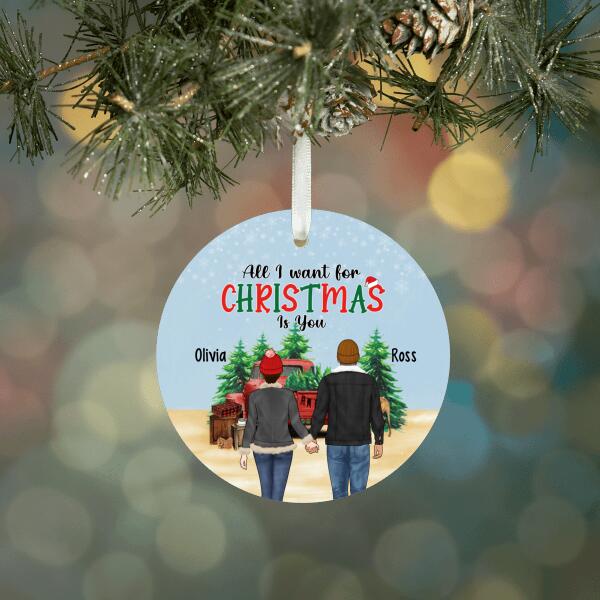 Personalized Ornament, Christmas Gift, All I Want for Christmas Is You, Couple with Truck