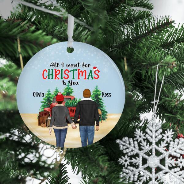 Personalized Ornament, Christmas Gift, All I Want for Christmas Is You, Couple with Truck