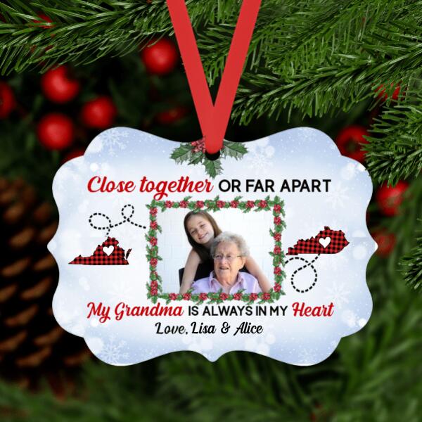 Long Distance but Grandma is Always in Heart - Personalized Photo Upload Gifts Custom Ornament for Grandma