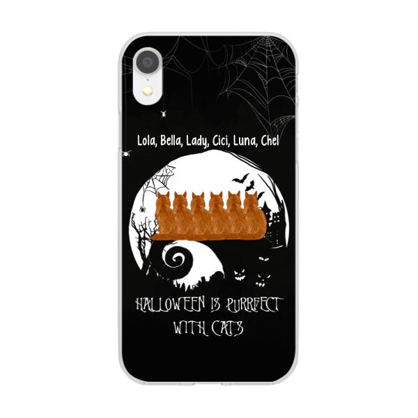 Personalized Phone Case, Up To 6 Cats, Halloween Is Purrfect With Cats - Halloween Gift, Gift For Cat Lovers