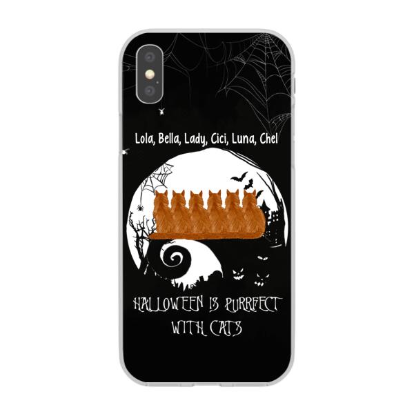 Personalized Phone Case, Up To 6 Cats, Halloween Is Purrfect With Cats - Halloween Gift, Gift For Cat Lovers