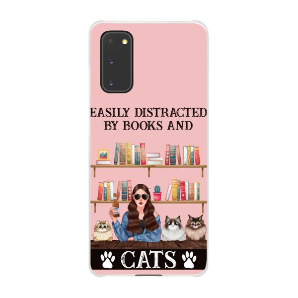 Personalized Phone Case, Easily Distracted By Books And Cats, Gifts For Book Lovers, Cat Lovers