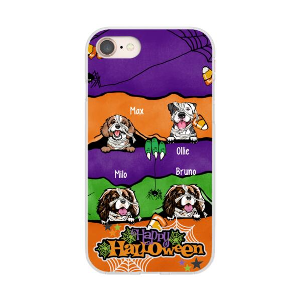 Personalized Phone Case, Up To 4 Dogs, Peeking Dogs Halloween, Halloween Gift For Dog Lovers