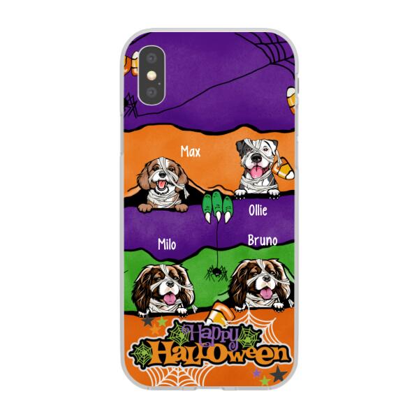 Personalized Phone Case, Up To 4 Dogs, Peeking Dogs Halloween, Halloween Gift For Dog Lovers