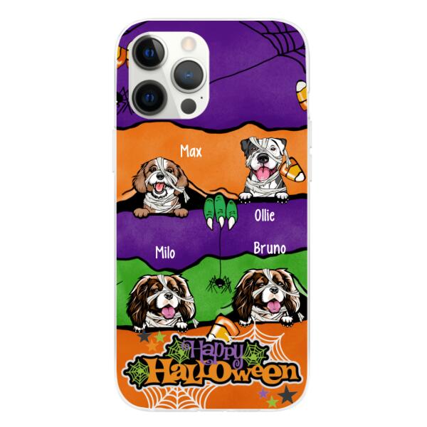 Personalized Phone Case, Up To 4 Dogs, Peeking Dogs Halloween, Halloween Gift For Dog Lovers