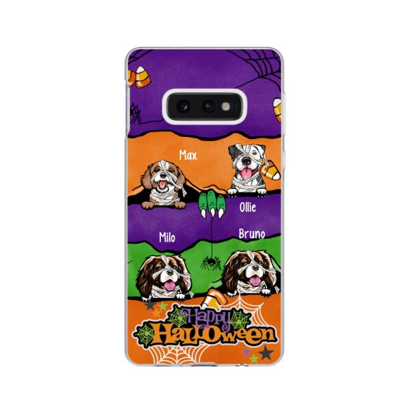 Personalized Phone Case, Up To 4 Dogs, Peeking Dogs Halloween, Halloween Gift For Dog Lovers