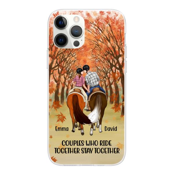 Personalized Phone Case, Horseback Riding Couple Holding Hand, Gift For Horse Lovers