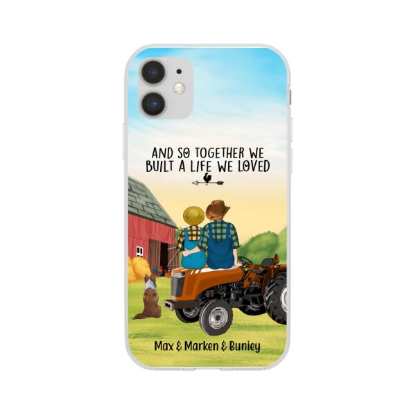 Personalized Phone Case, Farming Couple On Tractor With Dogs, Gift For Farmers, Gift For Dog Lovers
