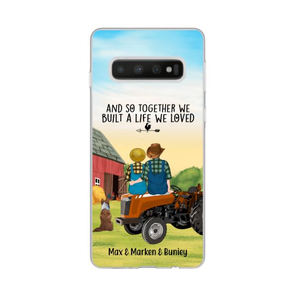 Personalized Phone Case, Farming Couple On Tractor With Dogs, Gift For Farmers, Gift For Dog Lovers