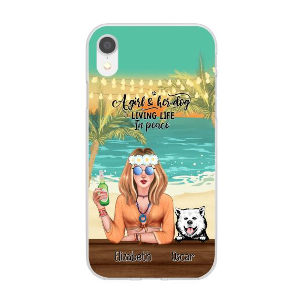 Personalized Phone Cases, Hippie Girl with Dogs On The Beach, Gifts For Hippie and Dog Lovers