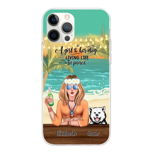 Personalized Phone Cases, Hippie Girl with Dogs On The Beach, Gifts For Hippie and Dog Lovers