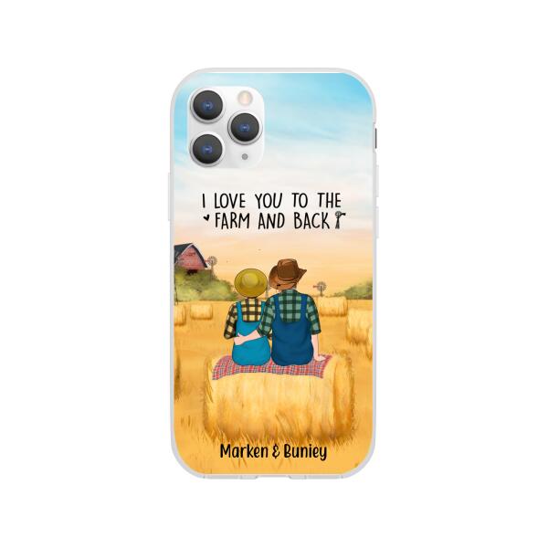 Personalized Phone Case, Farmer Couple Sitting On Wheat Straw Bale, Gift For Farming Partners