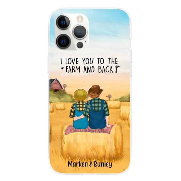 Personalized Phone Case, Farmer Couple Sitting On Wheat Straw Bale, Gift For Farming Partners