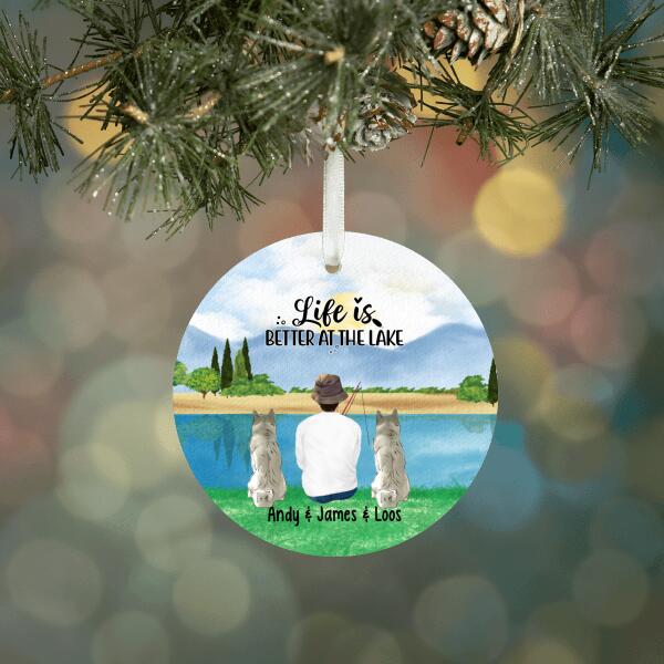 Personalized Metal Ornament with Dog, Fishing Gifts For Him, Cool Girl Go Fishing Up to 2 Dogs