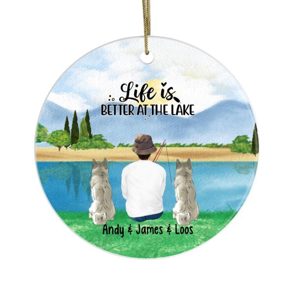 Personalized Metal Ornament with Dog, Fishing Gifts For Him, Cool Girl Go Fishing Up to 2 Dogs